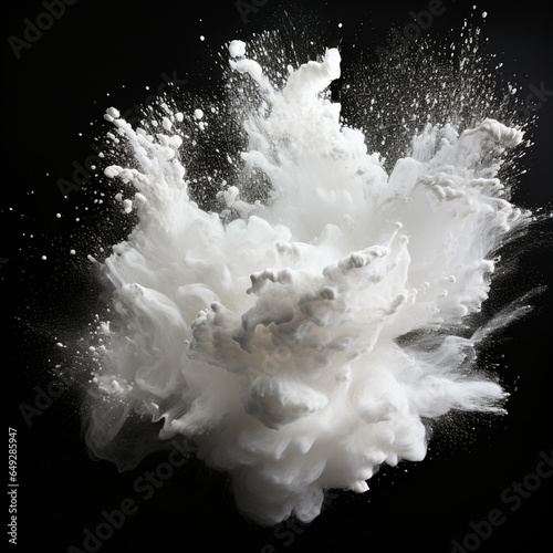 abstract white powder explosion on black background, ai technology