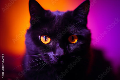 black cat close up portrait for Halloween