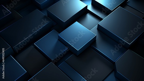 Futuristic blue digital geometric technology cube background banner illustration 3D - Glowing blue shape texture wall