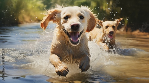 Freudiger Sprung: Labrador im Wasser