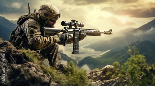 Unrecognizable professional soldier sniper. Generative Ai