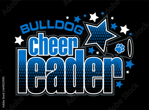 bulldog cheerleader team design with megaphone and stars for school, college or league sports