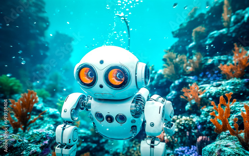 Robot en train de plonger dans les fonds sous marins de l'océan