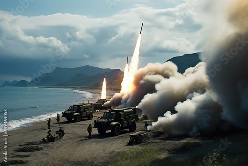 war and weapon - army artillery - tactical ground-air ballistic missiles on the launch ramp
