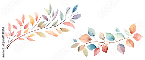 Watercolor colorful set of Tropical spring floral pastel leaves and flowers elements isolated on transparent background, bouquets greeting or wedding card decoration.