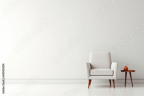Modern minimalist interior featuring an elegant armchair