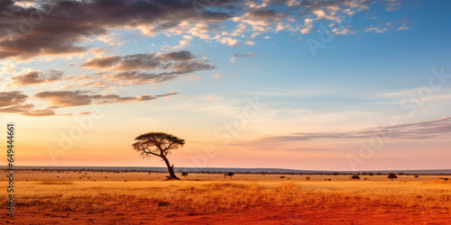 Savannah sunset, sunrise. Cameroon, Central African Republic, Chad, Sudan, Ethiopia. African landscape.