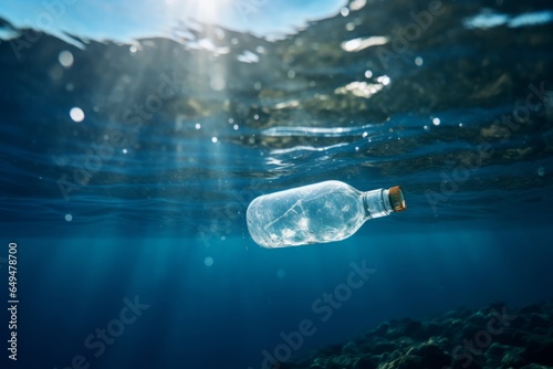 empty plastic bottle floating in the sea water