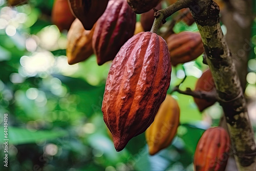 Cocoa pods farming. The cocoa tree ( Theobroma cacao ) with fruits.
