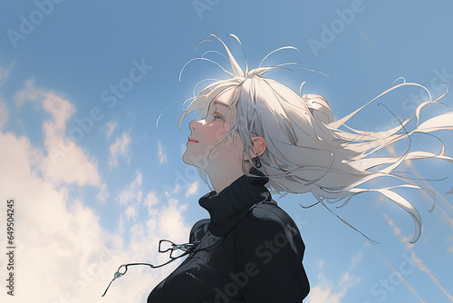 空を見上げる女性