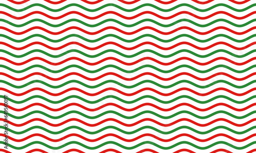 Red and green curvy line seamless pattern on white background. Vector Repeating Texture.