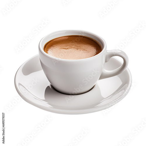 A white cup of coffee isolated on transparent background, png file, side view, 