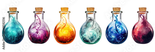 Captivating Swirling Potion Vials Magical Effects Collection Isolated on a transparent background