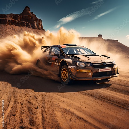 rally car on dusty desert road, ai generative