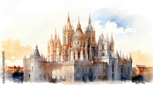 Historic cathedral watercolor illustration - Generative AI.