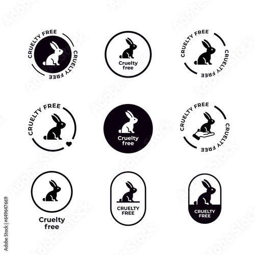 Set of animal cruelty free icons. Not tested on animals with rabbit silhouette label. Vector illustration.