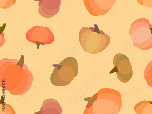Pumpkins seamless pattern on a beige background. Orange pumpkins for Thanksgiving and Halloween. Traditional autumn design element for banners, posters and promotional items. Vector illustration