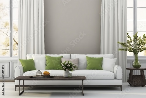 beautiful living room with white sofa. generative ai.