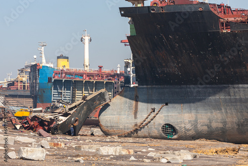 ALANG, GUJARAT, INDIA: ship breaking yards, dismantling and salvaging of ships from all around the world