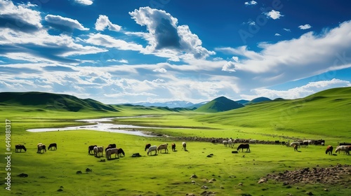 nature mongolian steppes expansive illustration landscape expanse, mongolia sky, clouds mountain nature mongolian steppes expansive