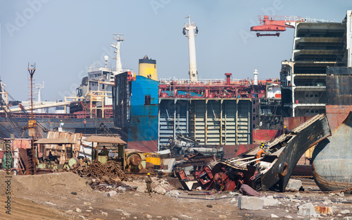 ALANG, GUJARAT, INDIA: ship breaking yards, dismantling and salvaging of ships from all around the world