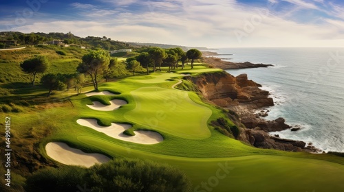 landscape spanish coastal golf illustration green vacation, spain sky, travel sport landscape spanish coastal golf