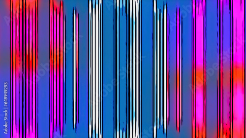 Multicolor parallel stripes move perpendicularly. Motion. Vertical bright flowing lines all over the screen.