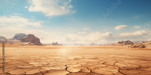 a dry cracked ground with mountains in the background