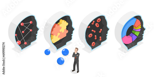 3D Isometric Flat Conceptual Illustration of Personality Differences, Different Mentality