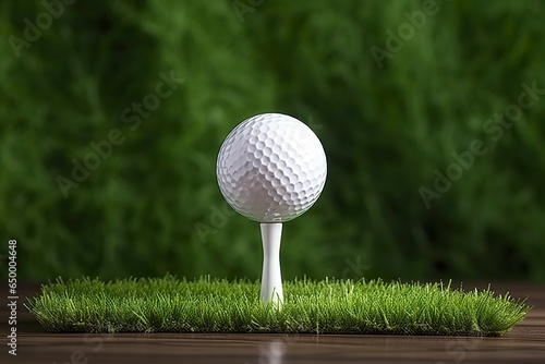 White golf ball on wooden tee with grass. Generative AI
