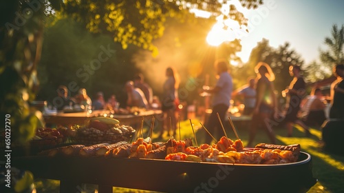 barbecue party in the yard on a sunny evening background. generative AI