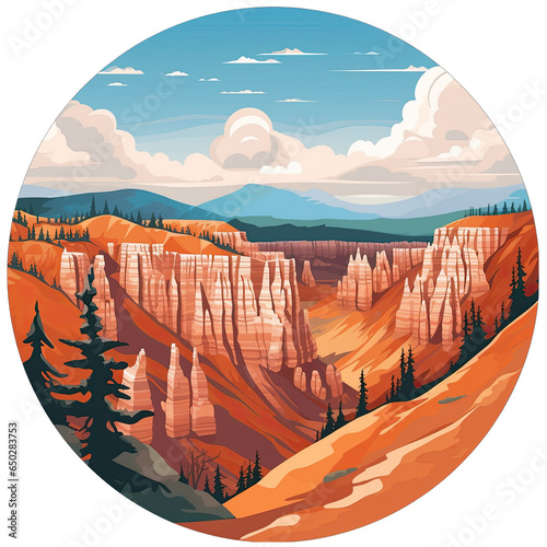Bryce Canyon National Park circular badge style illustration. Flat artwork style. US National Parks