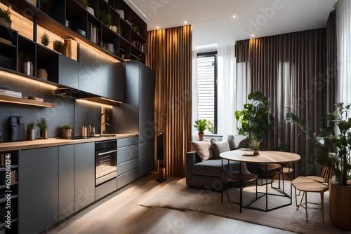 a small urban apartment into a functional and stylish space, maximizing storage and aesthetics. 