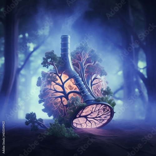 lung illustration 3d, in the style of light indigo and purple, dreamlike atmospheres, nikon d850, photo-realistic hyperbole, photorealistic pastiche, large-scale, rtx on