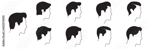 Set of profile man silhouette. Hand drawn men's profiles for avatar in doodle style. Vector illustration.