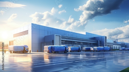an inviting image of a state-of-the-art logistics center, where the smooth flow of goods epitomizes the efficiency of global business operations