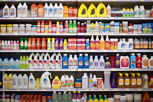 Extensive Array of Cleaning Supplies Adorning Store Shelves.