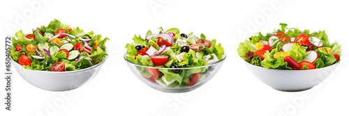 A set of three Yummy salad bowls isolated on a transparent background