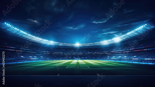 A Visually Stunning Composition of a Sports Venue Illuminated by Blue Lights