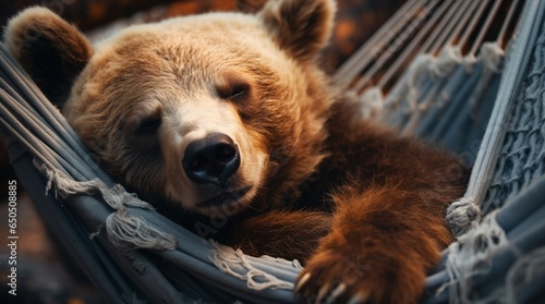 Retrato de un oso tumbado en una hamaca