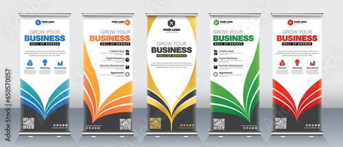 Modern concept color full Roll up banner for business event and presentations in red, orange, gold, green and blue colors