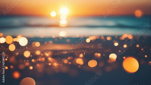 Abstract blurred sunlight beach colorful blurred bokeh background with retro effect autumn sunset sky