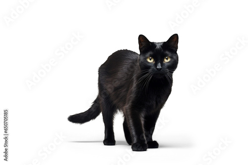 coming black cat, png file of isolated cutout object with shadow on transparent background.