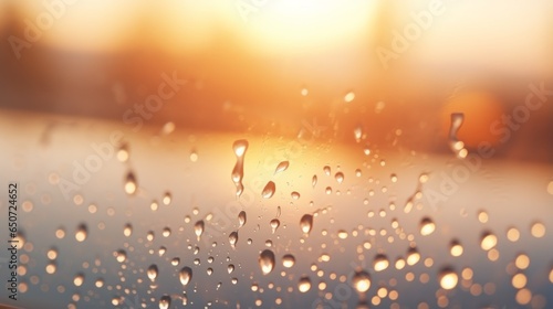 Raindrops on a window with a sunlit background