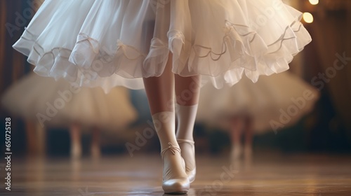 A graceful ballerina in a classic white tutu and ballet shoes
