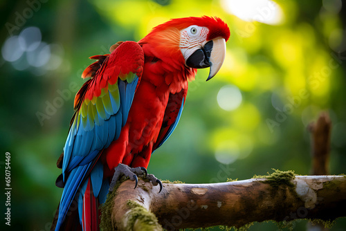 Scarlet macaw in the forest freshness green forest background