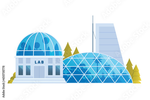 Agricultural research lab building illustration glass greenhouse. Vector illustration