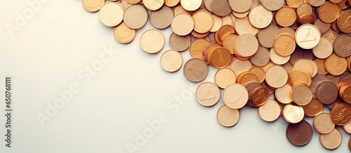 Stack of currency in Euros isolated pastel background Copy space