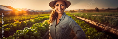 female agricultural entrepreneur managing her organic farm business, showcasing the role of women in sustainable agriculture. Generative AI