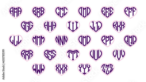Heart Monogram 3 Letters Alphabet Font Love Logo Valentine Logotype Embroidery